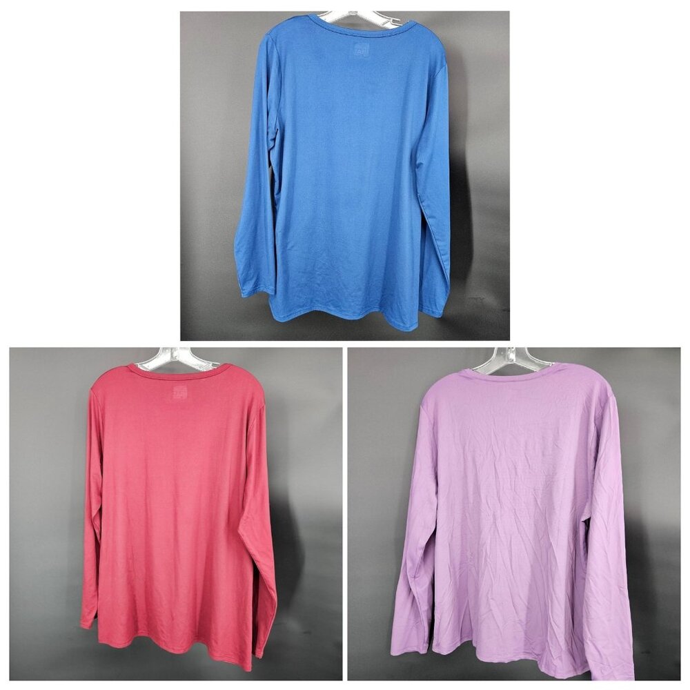 32 Degrees Shirt Women XXL Lot 3 Long Sleeve Crew Heat Cool Tees Blue Red Purple - Picture 2 of 8